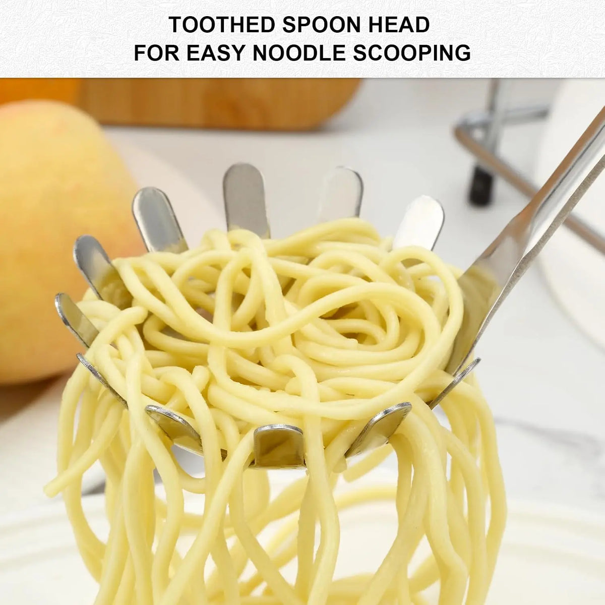 Spaghetti Spoon and Spaghetti Tong 2- Set, 13-Inch Non-Stick Spaghetti Fork and 11.4-Inch Kitchen Tong, Easy Storage and Cleanup, Design, Stainless Steel