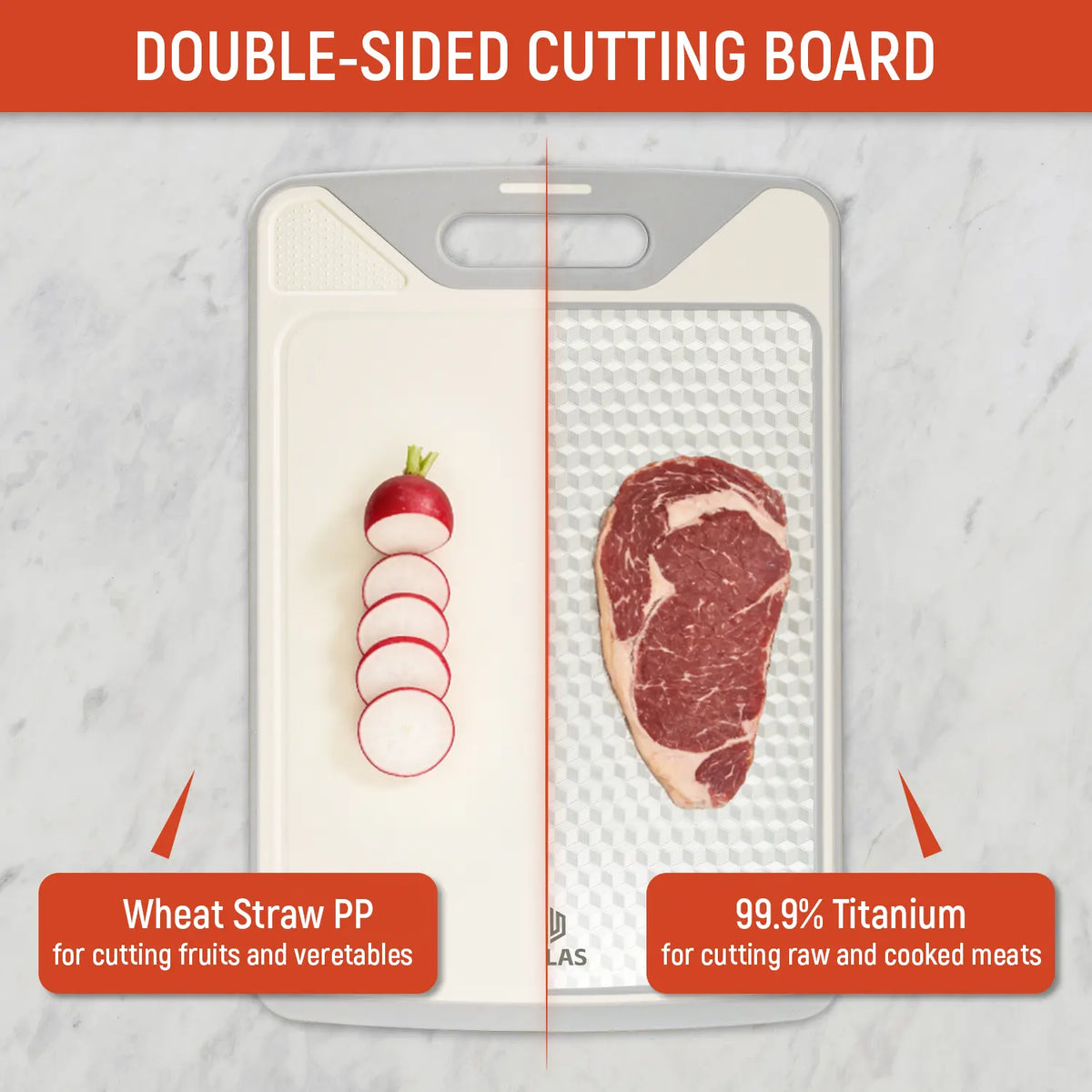NULAS 2-in-1 Titanium-Infused Cutting Board - Stainless Steel & Non-Toxic PP, Durable, Double-Sided for Food Separation, Easy to Clean, Kitchen Accessories, Mold-Free, Ideal Gift, Mold-Free Chopping Boards