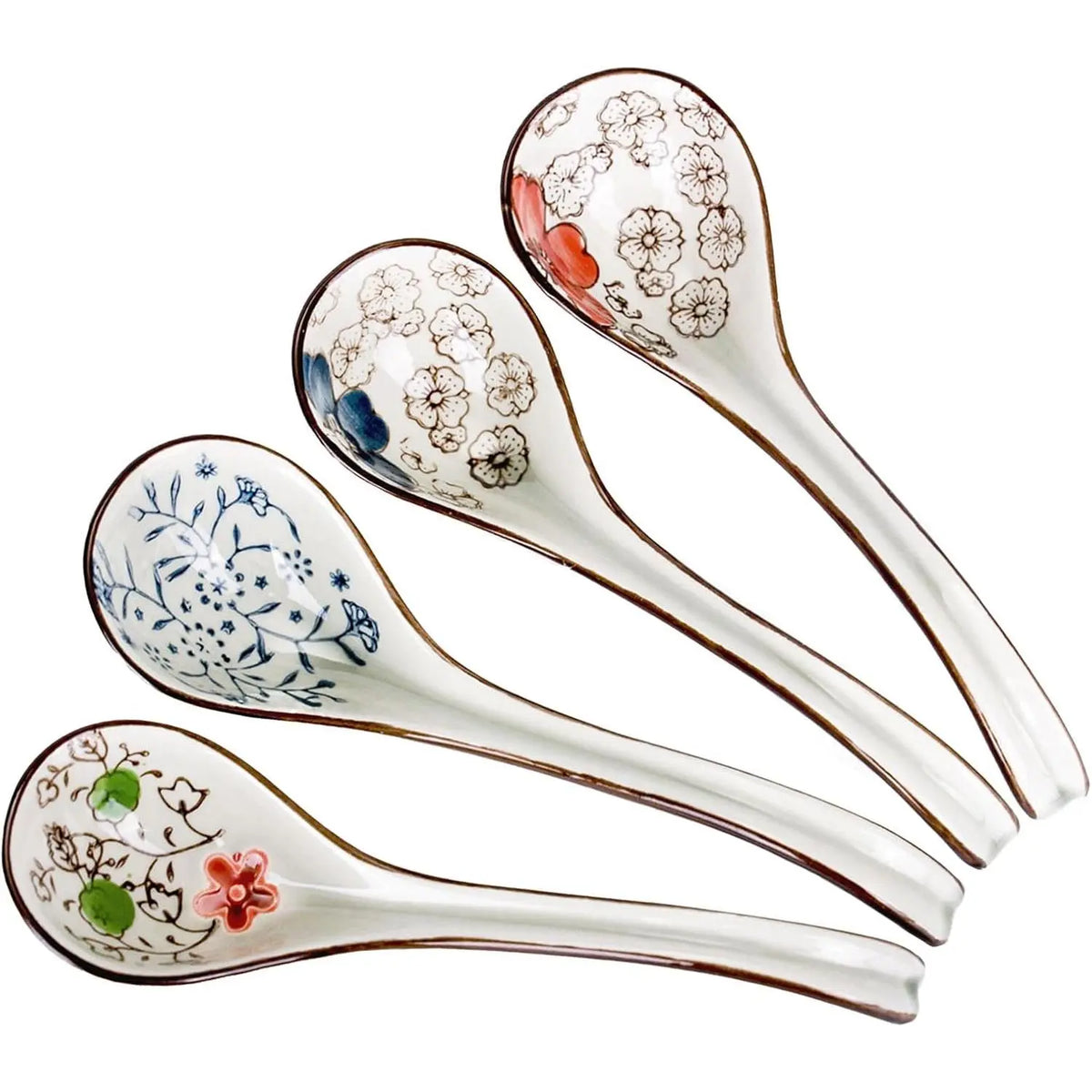 Soup Spoon, Ceramic Ramen Spoon, Ramen Soup Spoon, Chinese Ceramic Spoons, Miso Soup Spoons Dumpling - Set of 4 Blue and White