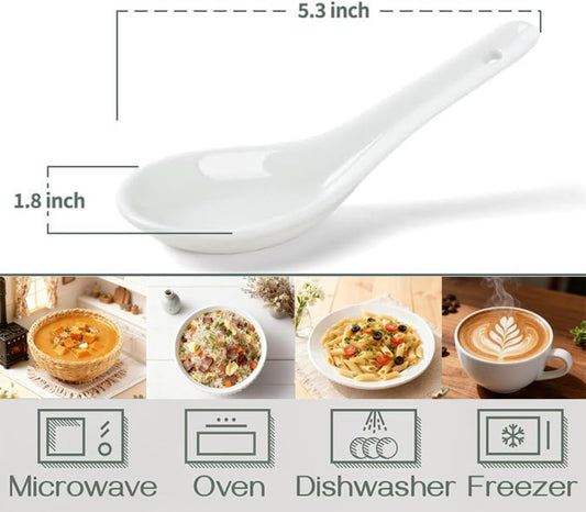Soup Spoons Set of 6, Asian Ceramic Soup Spoons 5.3" Ramen Spoons