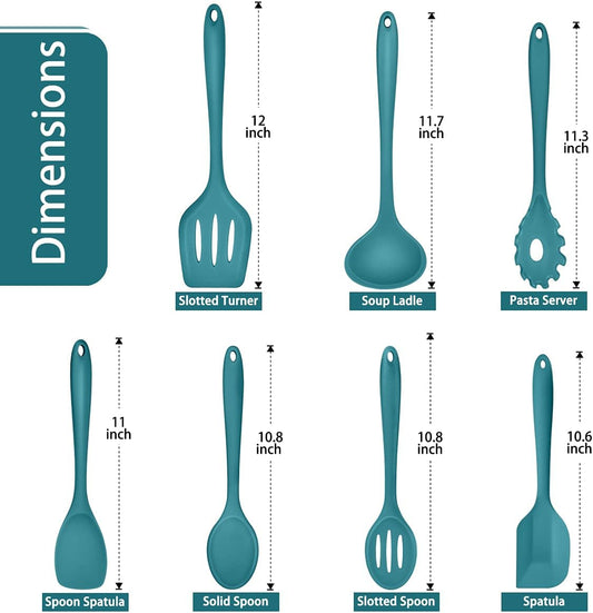 P&P CHEF Blue Kitchen Utensils, Silicone Cooking Utensil Set of 7