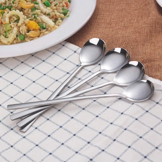 8-Piece Sturdy Korean Stainless Steel Cutlery Spoons, 8.5in Long-Handle Tableware Soup Spoons for Home, Kitchen Use,sohochic