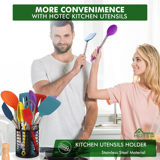 HOTEC Silicone Kitchen Cooking Utensils Set, 14pcs Multicolor
