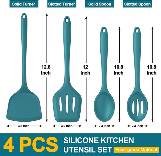 P&P CHEF Blue Kitchen Utensil Set, 4 Pieces Silicone Cooking Utensils