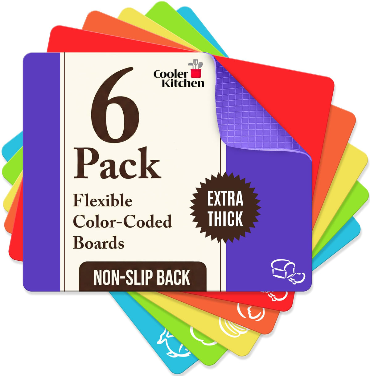 Camping Cutting Board Mats for Kitchen & RV, Flexible Set of 6 Thick 15x12