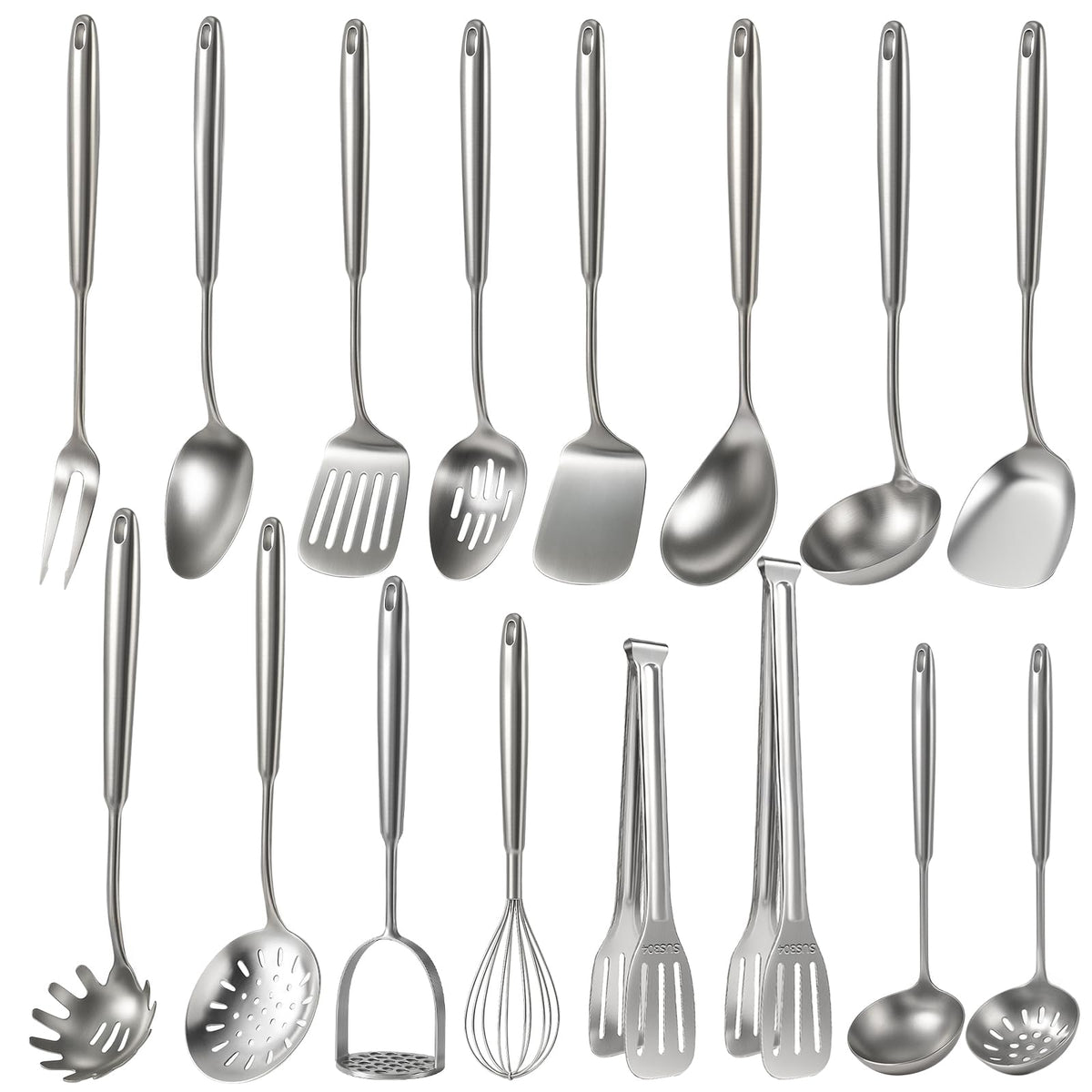 Newness 10 Pcs Cooking Utensils Set,18/8 304 Stainless Steel Kitchen Utensils Set, Metal Kitchen Accessories, Include Soup Ladle, Slotted Skimmer Spoon, Spaghetti Spoon, Spatula, Tongs,Dishwasher Safe
