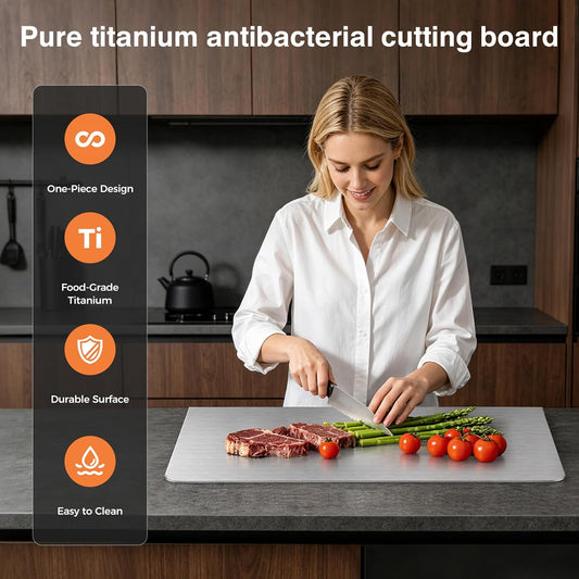 Titanium Cutting Boards for Kitchen, Non-Toxic Pure Titanium Chopping & Kneading Board with Cutting Mat, Dishwasher Safe for Meat, Fruit, Vegetables & Bread,20 * 16