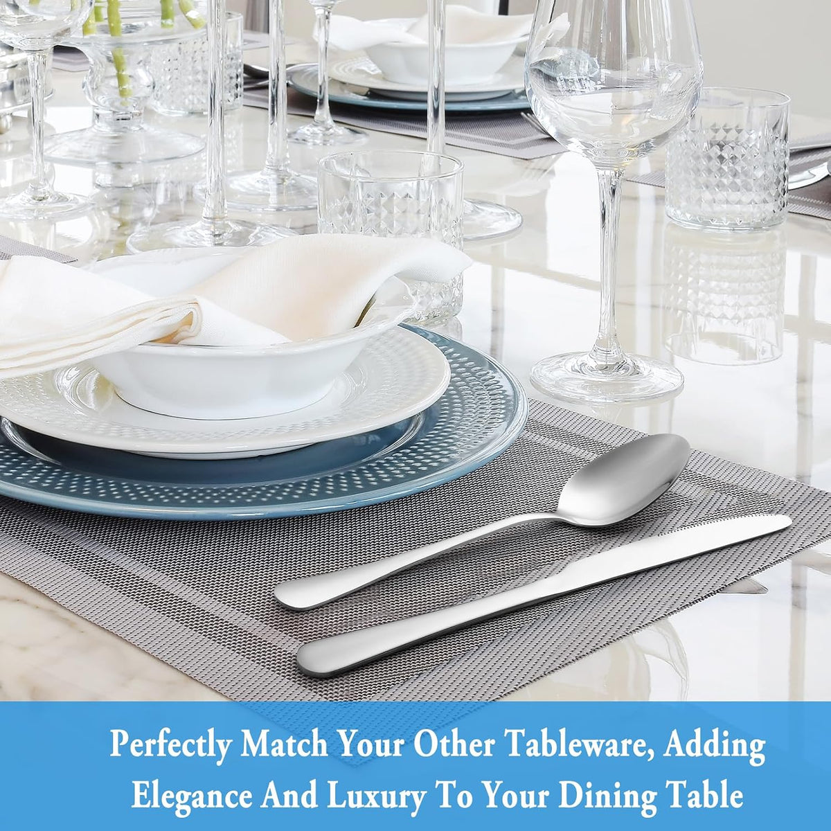 MUTNITT Dinner Spoon Set,16 Pcs 7.3" Tablespoons,Premium Food Grade Stainless Steel Spoons,Durable Metal Spoon,Tablespoon,Silverware Spoons Only,Mirror Finish & Dishwasher Safe,Use for Home,Restaurant