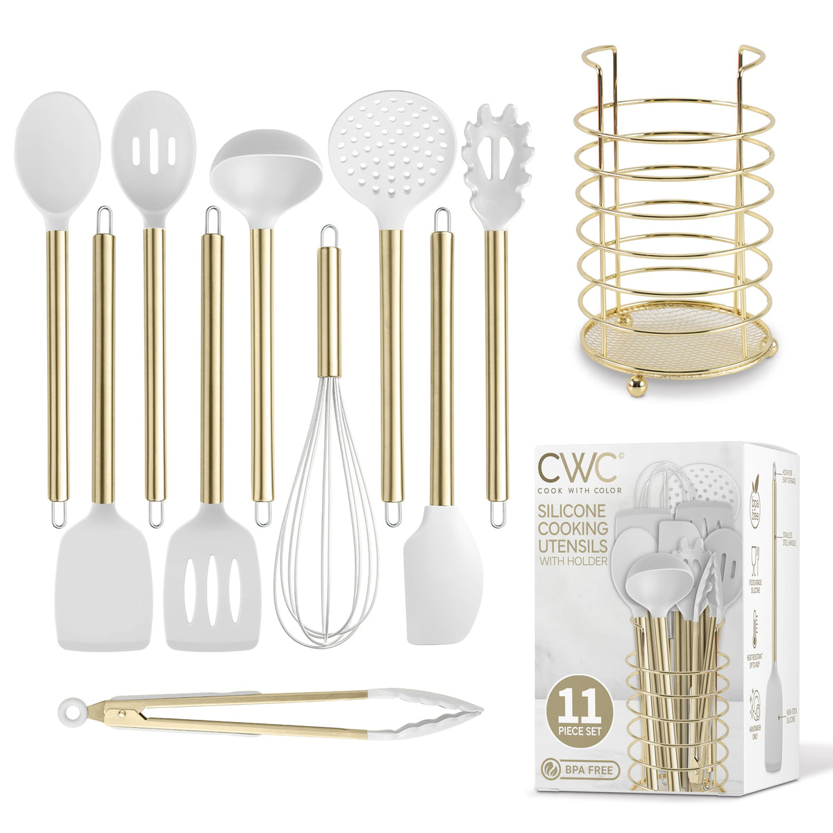 COOK WITH COLOR Silicone Cooking Utensils, Kitchen Utensil Set, Easy to Clean Silicone Kitchen Utensils, Cooking Utensils for Nonstick Cookware, Kitchen Gadgets Set, 10 Pieces, Grey Ombre