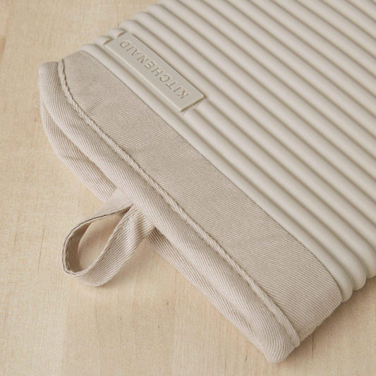 KITCHENAID Ribbed Soft Silicone Oven Mitt 2-Pack Set, 7.5"x13", Milkshake Tan