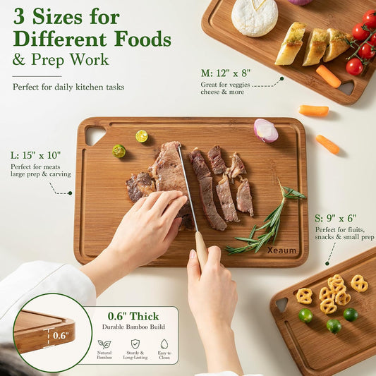 Bamboo Cutting Board 3-Piece Wooden Cutting Board for kitchen