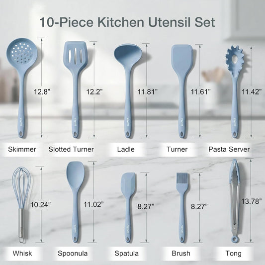 Vayvnt Silicone Cooking Utensil Set, 10PCS Utensils for Non Stick Pan, Blue
