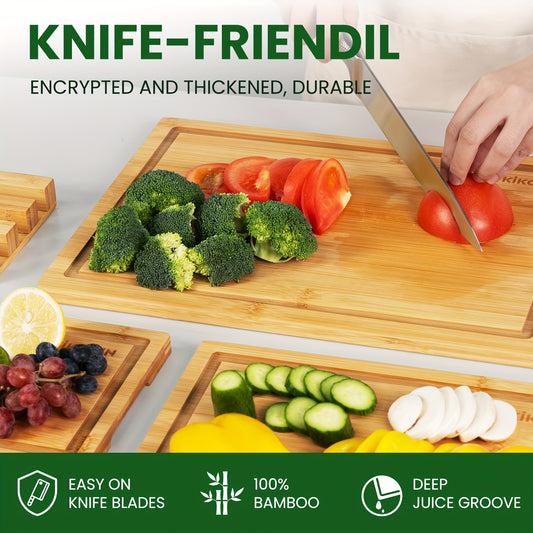 4pcs Oversized Bamboo Cutting Board, Equipped With Cutting Board Rack, Kitchen Gadgets, Juice Groove, Knife Friendly, Multifunctional Board, The Best Gift For Family, Friends And Relative. Memorial Day, Spring Essentials, Mother'S Day Gift