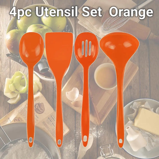 Reston Lloyd 212 MAIN 4-Piece Plastic Kitchen Utensil Set - 11.5 Inches Long Orange Slotted Spoon, Soup Ladle, Turner, Spatula with Long Handles for Home Cooking (Piece Set Spatulas & Turners)