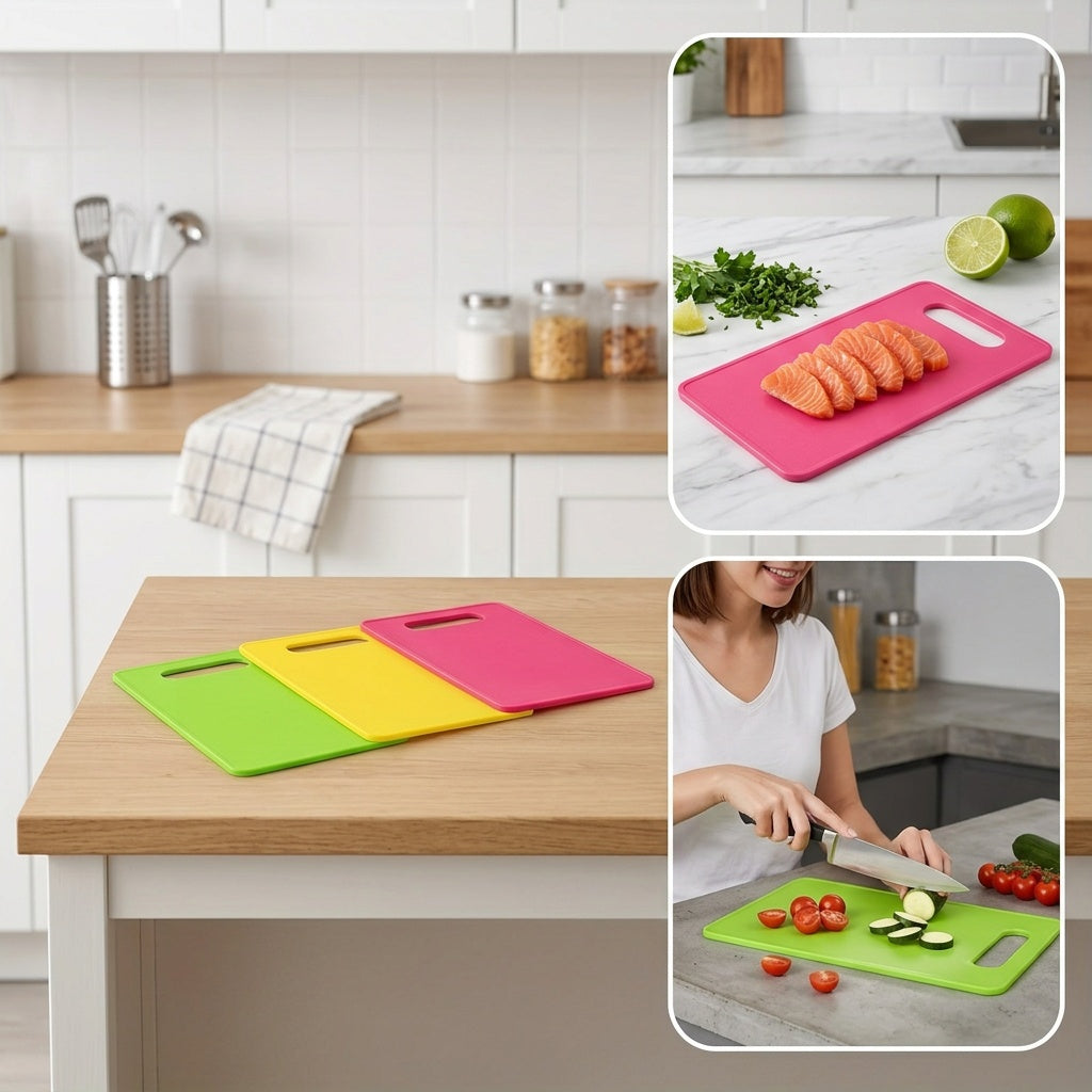3pcs Plastic Cutting Boards for Kitchen, Flexible Cutting Mats for Cooking, 100% Non-Slip Cutting Board for Meat and Vegatables, and Dishwasher Safe