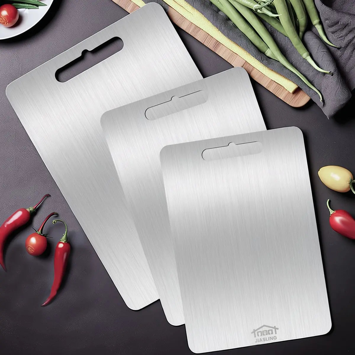 3PC Food-Grade Stainless Steel Cutting Board Set (S/M/L Sizes) - Edge-Smoothed, Rustproof, Ultrathin, Durable, Portable Kitchen Tool for Food Preparation, Easy to Clean