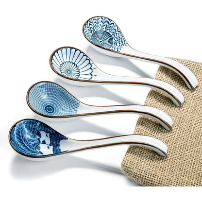 Ceramic Soup Spoon, with Long Handle Easy to Hold, Non-slip Bottom, for  Ramen, Chinese and Vietnamese Wonton, Noodle Soup Spoons (V88)