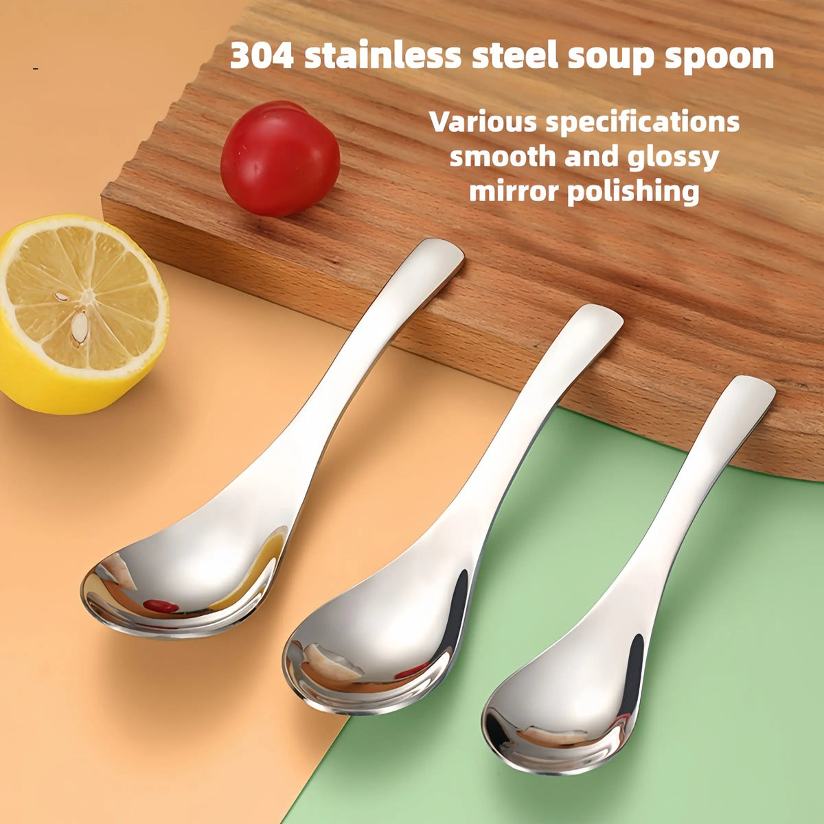4-Piece Set 304 Stainless Steel Earl Soup Spoon, Thick Baby Soup Spoon, Court Round Spoon with Long Handle, Suitable for Home and Hotel Use, Soup Spoons Stainless Steel