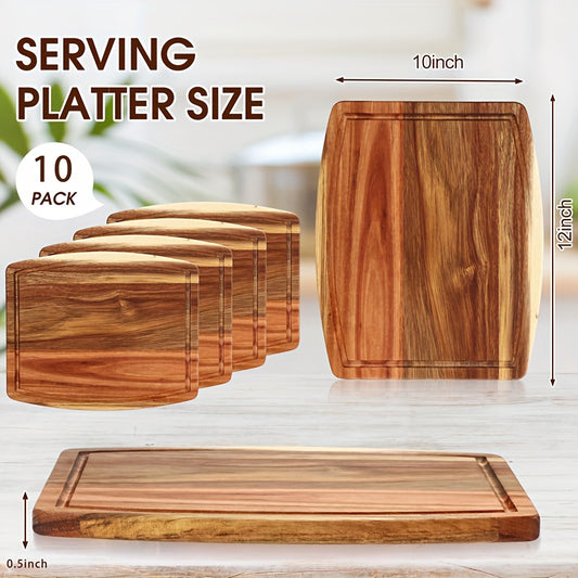 10/5pcs Acacia Wood Bulk Cutting Boards, 10/12in Wooden Chopping Boards with Groove for Housewarming Party Gifts, Christmas Gift Chopping Charcuterie Board Carving Tray, Wood Blanks for Crafts