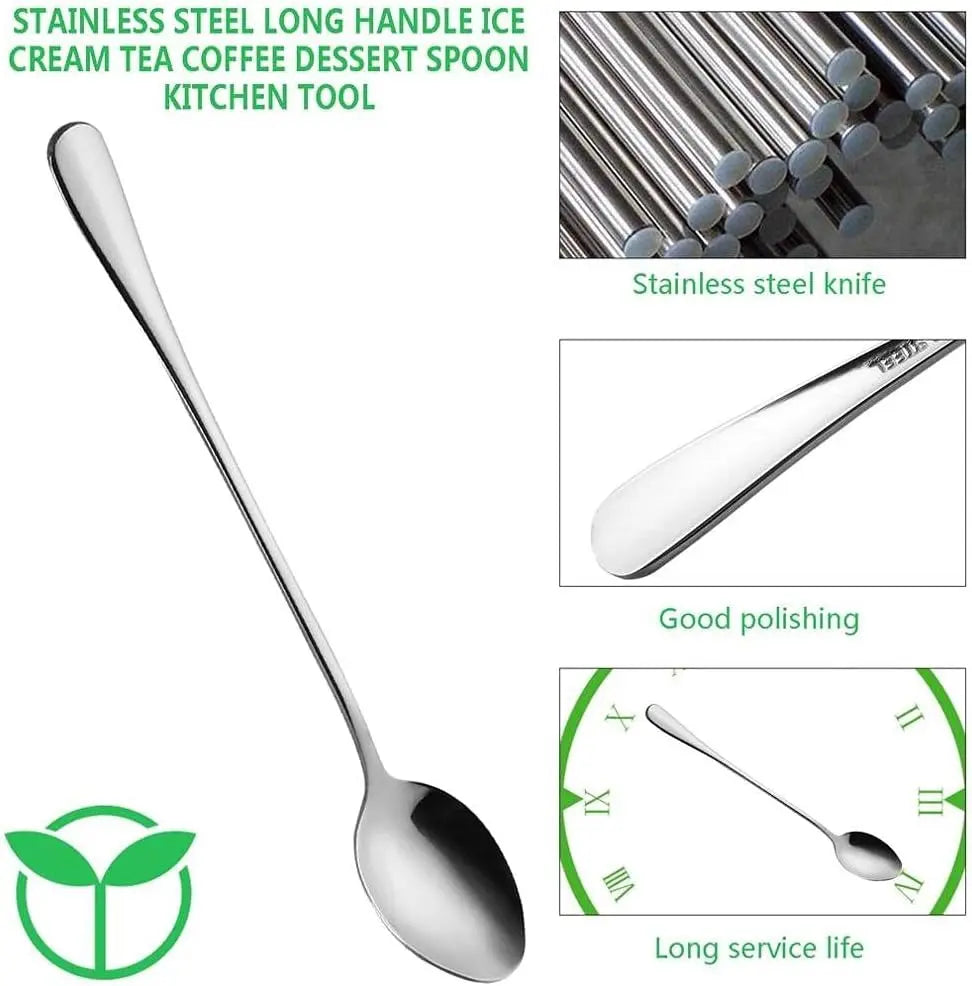 Stainless Steel Sturdy Thick Long-Handled Spoons (8 Counts), Coffee, Ice Cream & Tea Spoons, Soup Spoons Stainless Steel, Modern Household Cutlery Set, Kitchenware & Tableware Accessories, Utensils