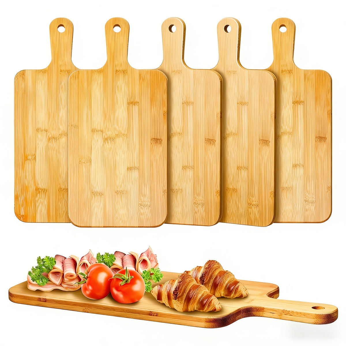 10-Pack/5-Pack Acacia Wood Cutting Boards with Handles, 15.7x7.8 Inches Large Kitchen Chopping Boards for Vegetables, Meat, Cheese, Food Prep Boards, Durable Tableware, Dishwasher Safe for Home Use, Made for Home Chefs