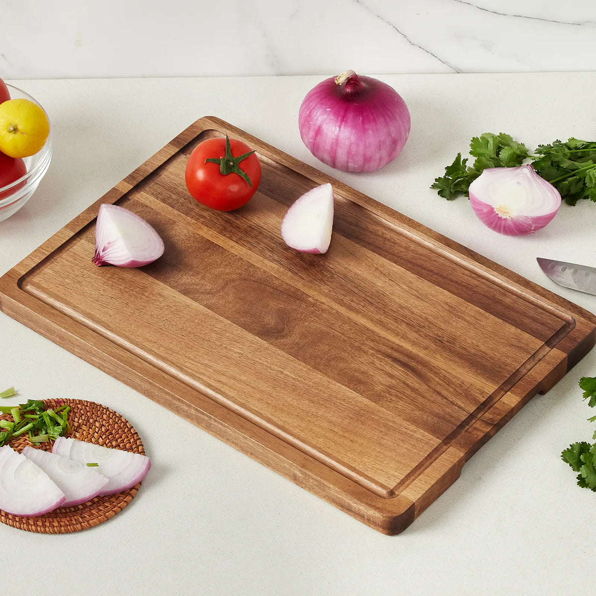 24"x18" Bamboo Cutting Boards for Kitchen, Extra Large Wood Cutting Board with Deep Juice Groove & Handle, Over the Sink Chopping Board, Reversible Butcher Block for Meat Turkey Vegetables BBQ