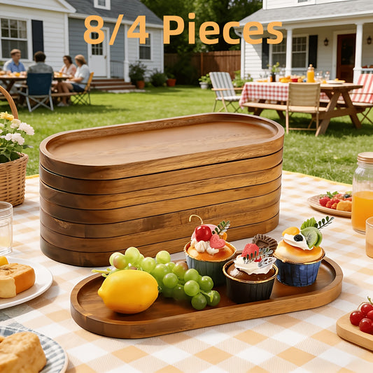 8/4pcs Wood Serving Trays Charcuterie Boards Oval Wooden Plates Wood Serving Platter Cheese Dinner Plates Bulk for Dessert Snack Bread Fruit Appetizer Dishes for Kitchen Decoration, It Can Be Used for Party, Buffet, Barbecue, Hotel Etc