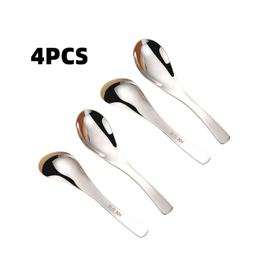 4-Piece Set 304 Stainless Steel Earl Soup Spoon, Thick Baby Soup Spoon, Court Round Spoon with Long Handle, Suitable for Home and Hotel Use, Soup Spoons Stainless Steel