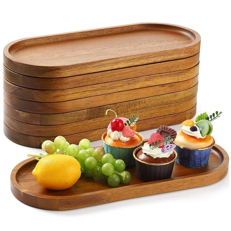 8/4pcs Wood Serving Trays Charcuterie Boards Oval Wooden Plates Wood Serving Platter Cheese Dinner Plates Bulk for Dessert Snack Bread Fruit Appetizer Dishes for Kitchen Decoration, It Can Be Used for Party, Buffet, Barbecue, Hotel Etc
