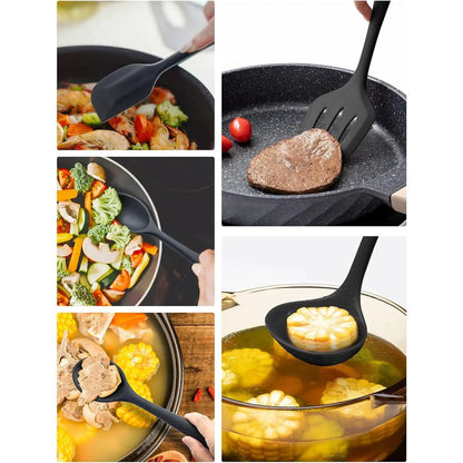 Silicone Kitchen Utensils Set, 5 count Heat Resistant Non Stick Cooking Tools, Silicone Spatula/Turner/Serving Spoon/Soup Ladle/Slotted Spoon, for Home and Camping