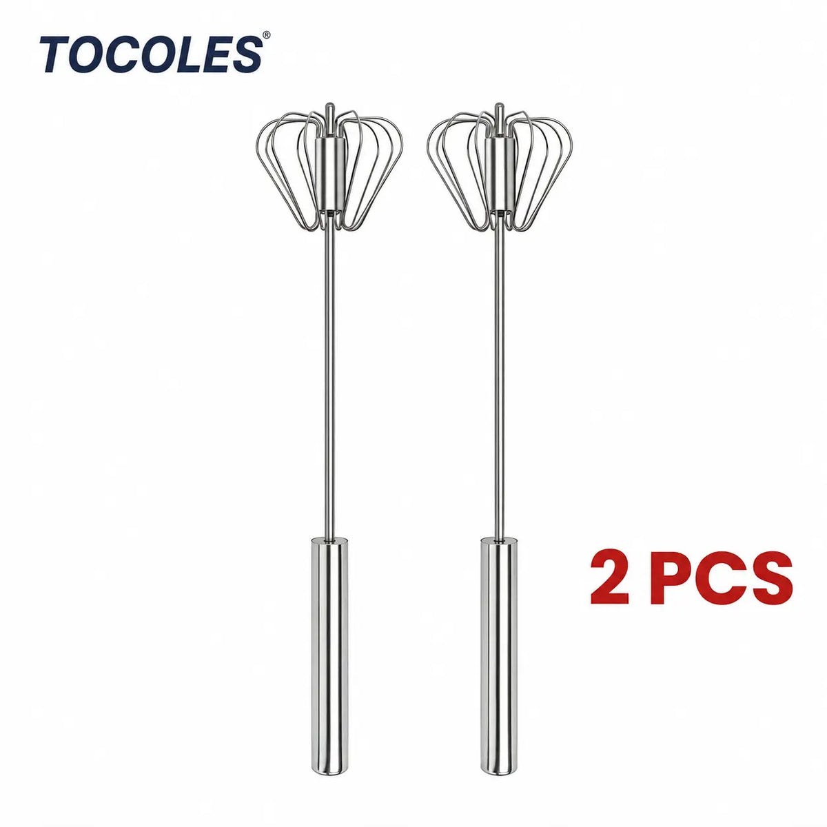 AA Stainless Steel Hand-Push Spinning Wire Whisk - Food-Grade Rust-Resistant Kitchen Cooking Accessory, Sturdy Riveted Construction, Semi-Automatic Design for Stirring Coffee, Egg Tasks, Easy to Clean