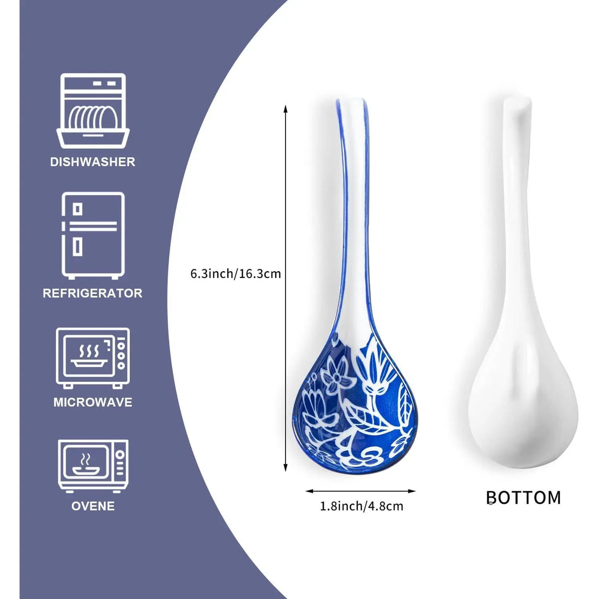 6.3 Inch Ceramic  Soup Spoon Set of 6 | Chinese Soup Spoons  Ramen Spoons for Pho Dumplings Wonton Miso Cereal Stews Noodles -  Blue