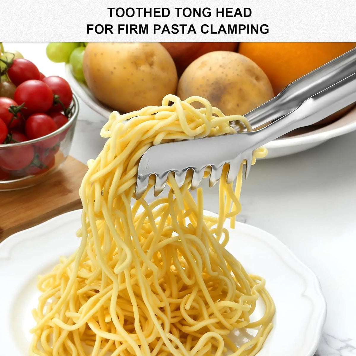 Spaghetti Spoon and Spaghetti Tong 2- Set, 13-Inch Non-Stick Spaghetti Fork and 11.4-Inch Kitchen Tong, Easy Storage and Cleanup,  Design, Stainless Steel