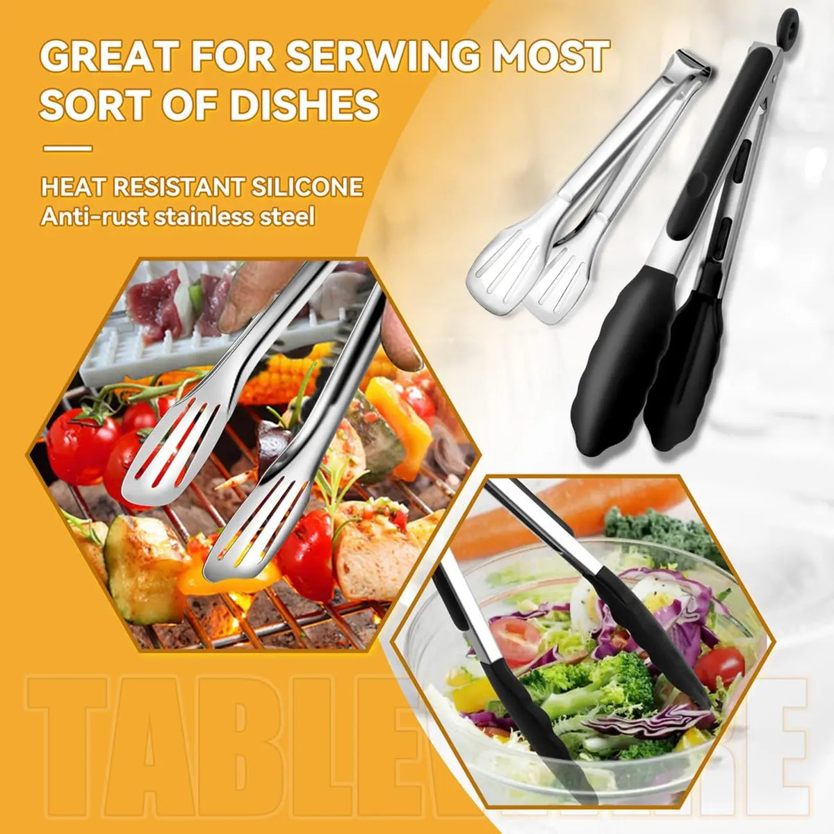 Serving Utensils Set for Partie, Silver Stainless Steel Metal Serveware Large Serving Spoons, Slotted Spoons, Forks, Tongs, Soup and Skimmer Spoon, Cake Server for Buffet, Catering, Entertaining 15pcs, Cutlery, Tableware