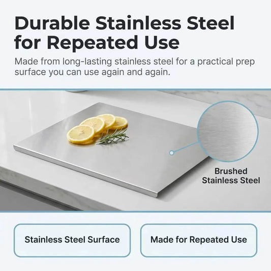NULAS Engraved Large Rectangular Stainless Steel Chopping Board (15.7x19.69in) - L-Shaped Edge, Heavy-Duty Kitchen Mat, Manual Engraving, Dicing Use, Dishwasher Safe, Easy to Clean, Durable Holiday Gift for Home Cooks