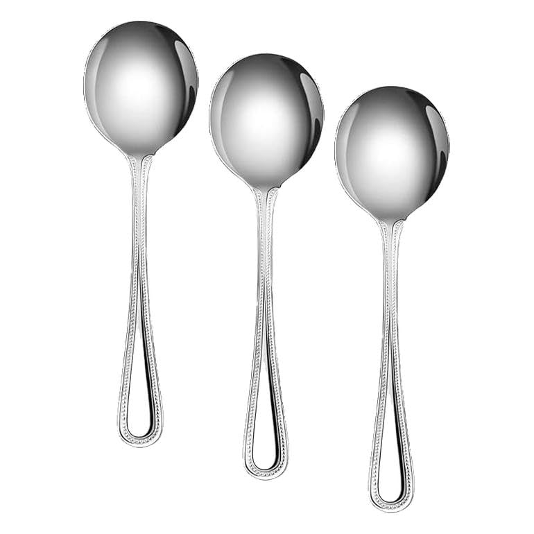 New Star Foodservice Bead Pattern 18/0 Stainless Steel Bouillon Spoon, 6.3-Inch, Set of 12, Commercial Grade