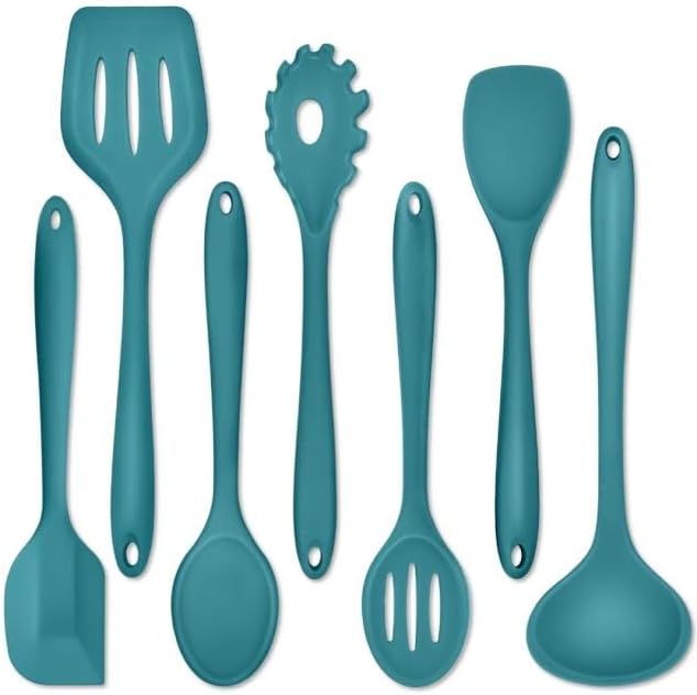P&P CHEF Blue Kitchen Utensils, Silicone Cooking Utensil Set of 7