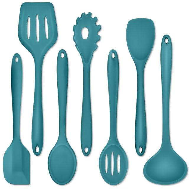 P&P CHEF Blue Kitchen Utensils, Silicone Cooking Utensil Set of 7
