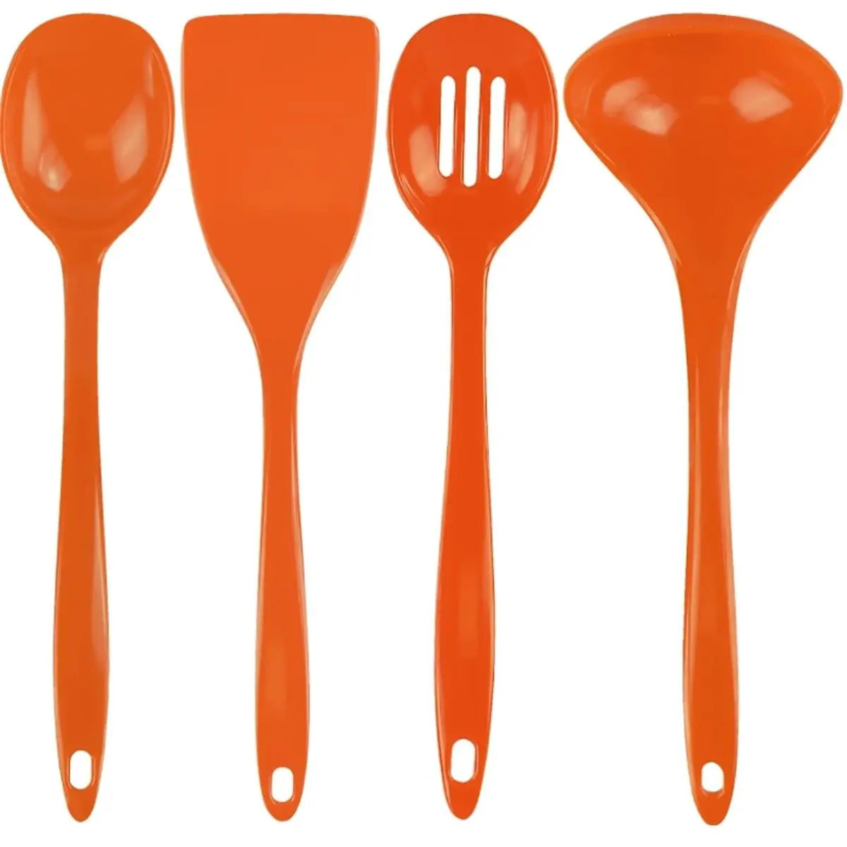 Reston Lloyd 212 MAIN 4-Piece Plastic Kitchen Utensil Set - 11.5 Inches Long Orange Slotted Spoon, Soup Ladle, Turner, Spatula with Long Handles for Home Cooking (Piece Set Spatulas & Turners)