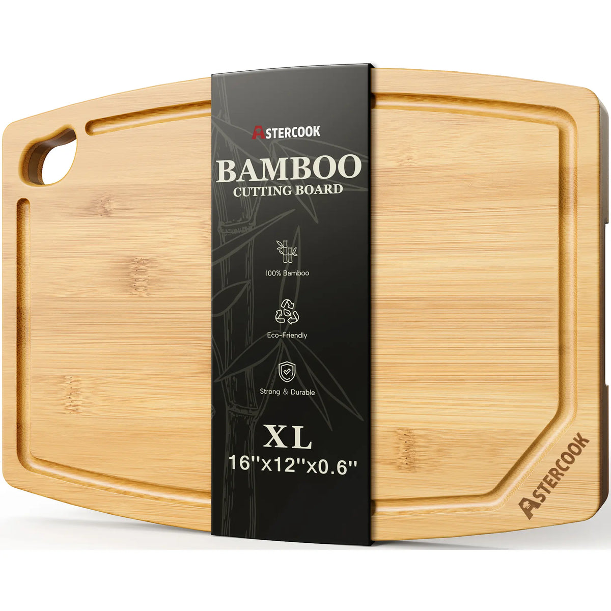Astercook Large Bamboo Cutting Board, 16 x 12 Inch Natural Chopping Board with Juice Groove, Easy-Grip Handle and Non-Slip Feet for Meat, Vegetables, Bread, Fruit and Charcuterie Chopping Knives Bbq Kitchen