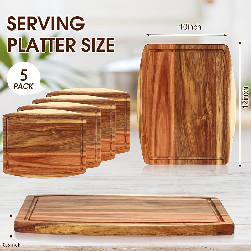 10/5pcs Acacia Wood Bulk Cutting Boards, 10/12in Wooden Chopping Boards with Groove for Housewarming Party Gifts, Christmas Gift Chopping Charcuterie Board Carving Tray, Wood Blanks for Crafts