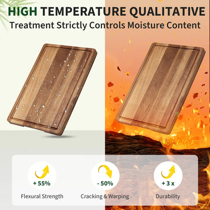 Rectangle Wooden Cutting Board - 18x12in Acacia Wood Chopping Board with 1in Thick Support, Reversible Butcher Block, Juice Groove, Handle & Mineral Oil Refresh for Kitchen Parties, Entertaining, Hosting,sohochic