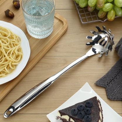 Spaghetti Spoon and Spaghetti Tong 2- Set, 13-Inch Non-Stick Spaghetti Fork and 11.4-Inch Kitchen Tong, Easy Storage and Cleanup,  Design, Stainless Steel