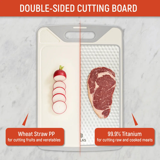 NULAS 2-in-1 Titanium-Infused Cutting Board - Stainless Steel & Non-Toxic PP, Durable, Double-Sided for Food Separation, Easy to Clean, Kitchen Accessories, Mold-Free, Ideal Gift, Mold-Free Chopping Boards