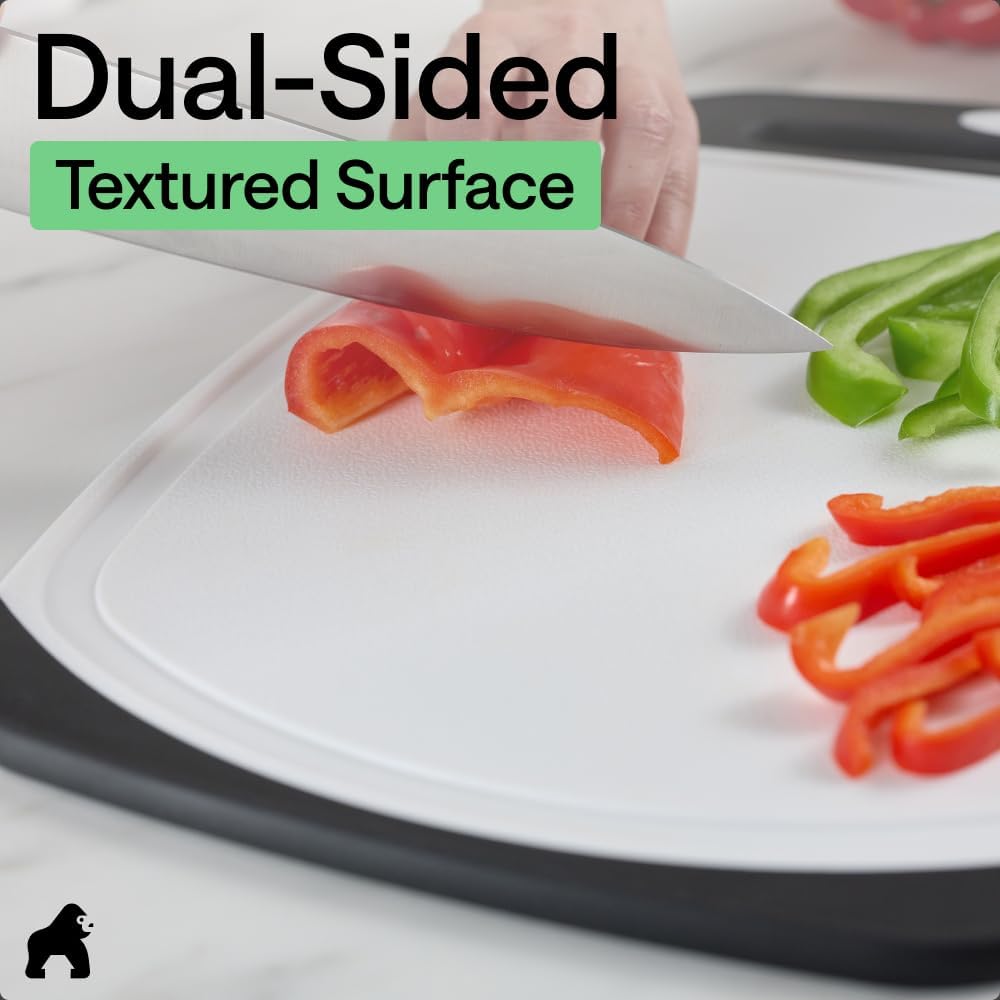 GORILLA GRIP BPA-Free Reversible Kitchen Cutting Board, Set of 3, Black