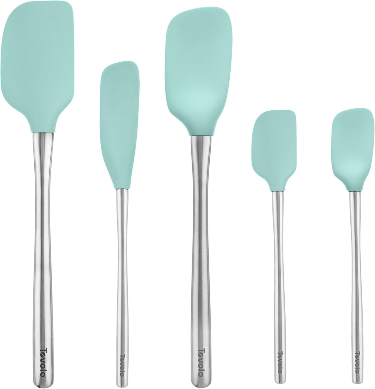 Tovolo Flex Core 5 Piece Silicone Spatula Set Heat Resistant All Silicone Utensils Include Non Stick Spatula Spoonula Jar Scraper, Dishwasher Safe BPA Free Spatulas for Baking Mixing, Pesto Green