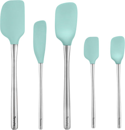 Tovolo Flex Core 5 Piece Silicone Spatula Set Heat Resistant All Silicone Utensils Include Non Stick Spatula Spoonula Jar Scraper, Dishwasher Safe BPA Free Spatulas for Baking Mixing, Pesto Green