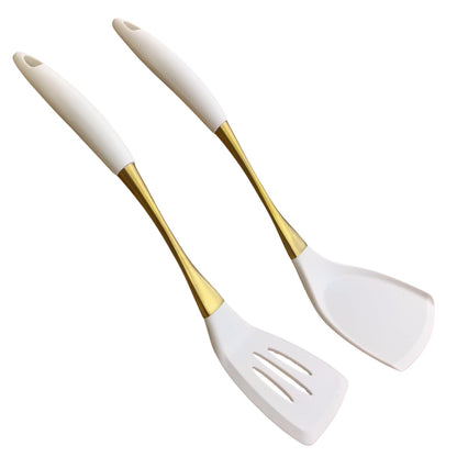 Silicone Cooking Utensil Set 7-Piece, Heat Resistant Kitchen Utensils Set Non-Stick with Wood Grain Handle, BPA-Free Spatula Set Dishwasher Safe (Space Gray)