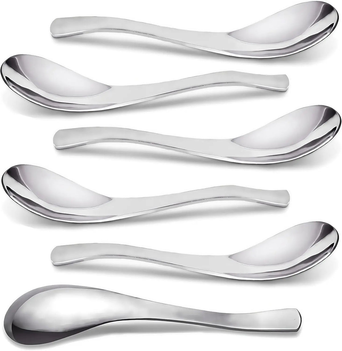 6- Heavy Weight Soup Spoons,Stainless Steel  Soup Spoon with  Short Handle for Ramen, Curry, Cereals