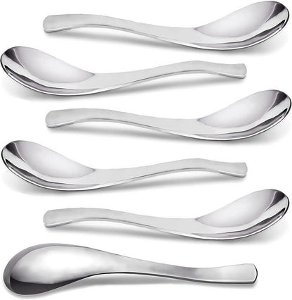 6- Heavy Weight Soup Spoons,Stainless Steel  Soup Spoon with  Short Handle for Ramen, Curry, Cereals